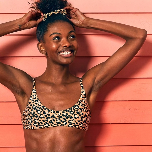 NWOT AERIE Leopard Scoop Bikini Top - Picture 3 of 4